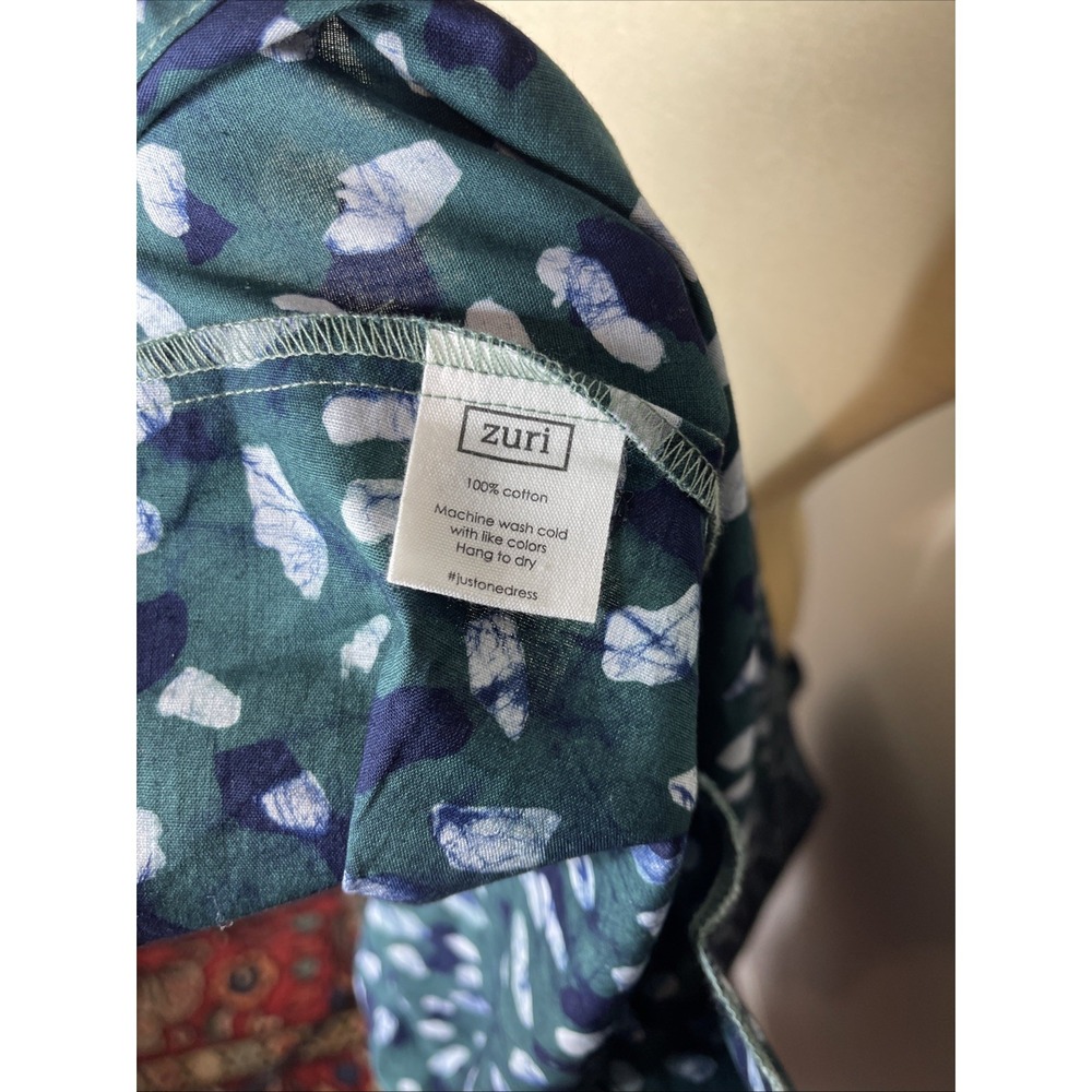 Zuri Kenya Raindrop Green Black Printed Cotton Dress Large L - Picture 10 of 10